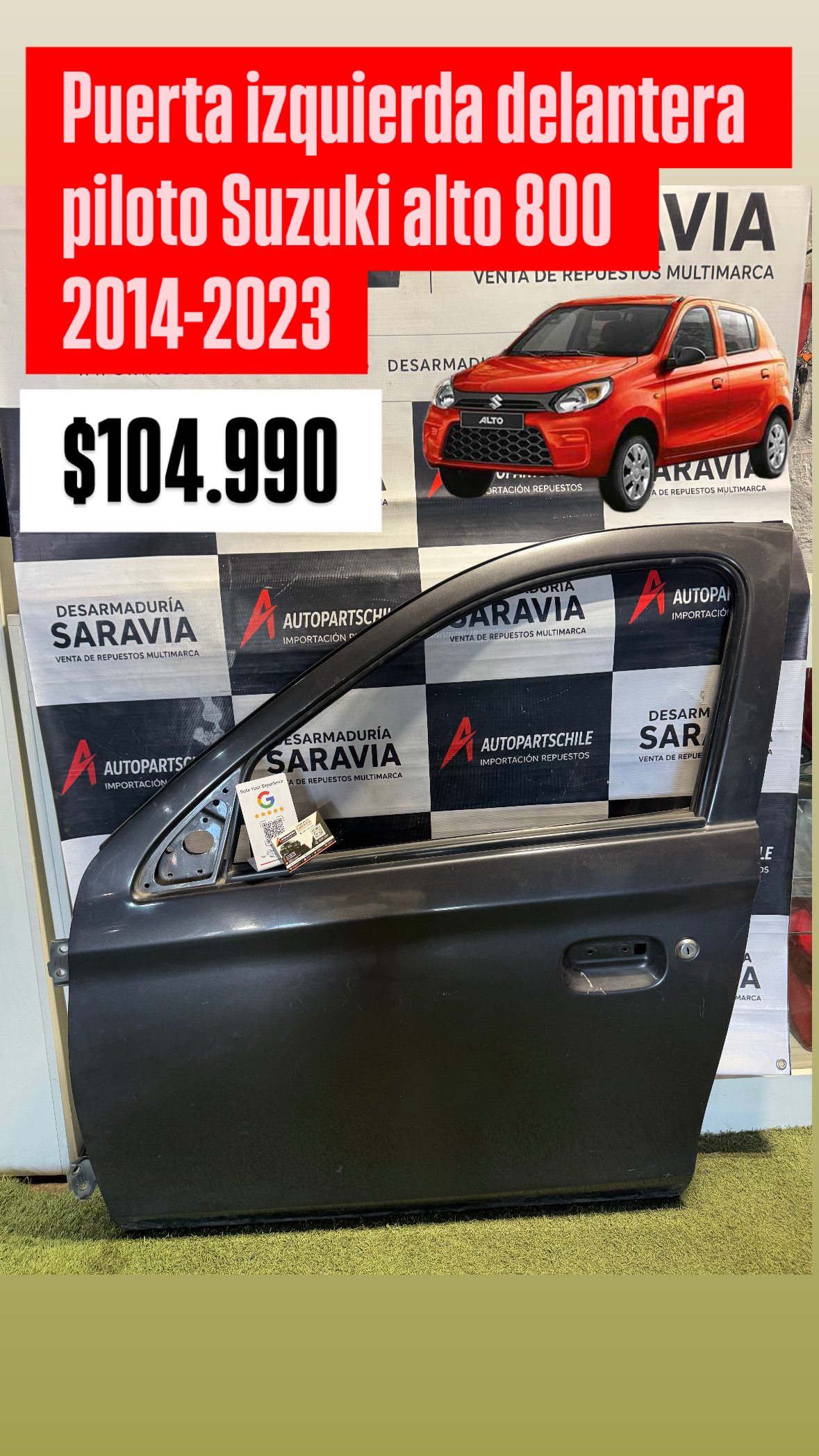 Puerta Izquierda Delantera Piloto Suzuki Alto 800 Compatible con Suzuki Alto 800 y algunas versiones Suzuki Alto K10. Compatibilidad sujeta a verificación por VIN/OEM.