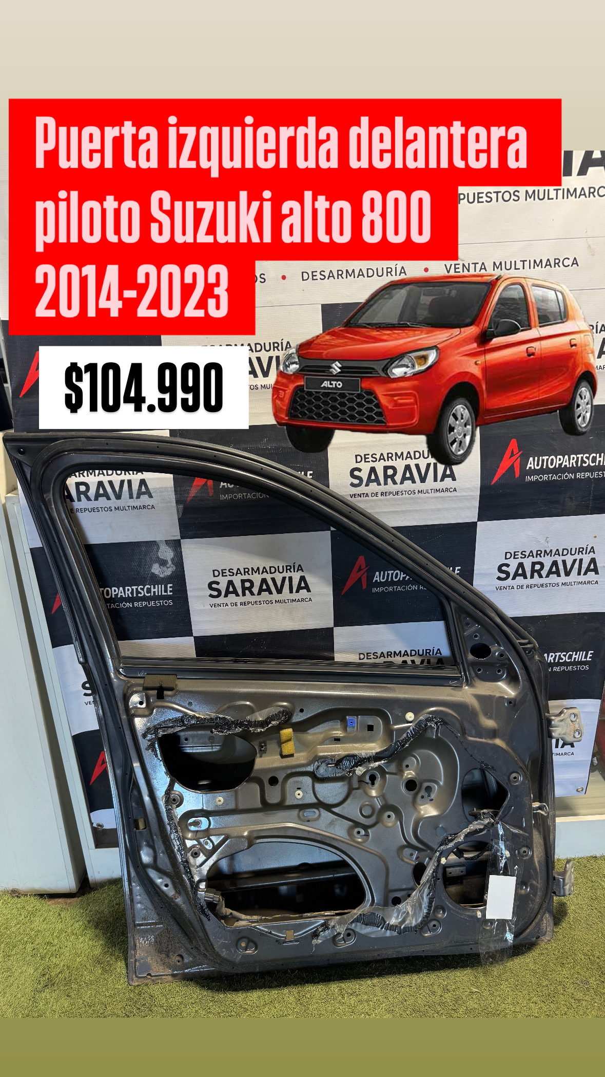 Puerta Izquierda Delantera Piloto Suzuki Alto 800 Compatible con Suzuki Alto 800 y algunas versiones Suzuki Alto K10. Compatibilidad sujeta a verificación por VIN/OEM.