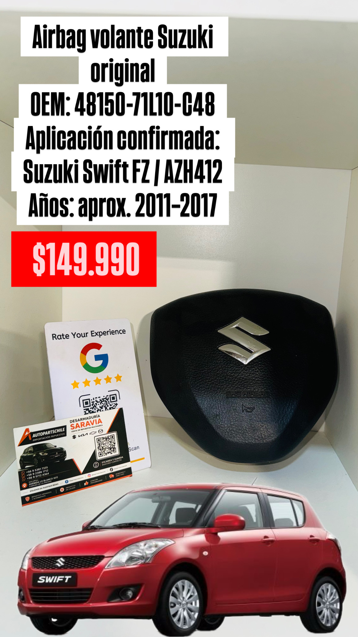 Airbag Volante Suzuki Swift Original 2011-2017 Suzuki Swift FZ / AZH412 — 2011 a 2017 aprox