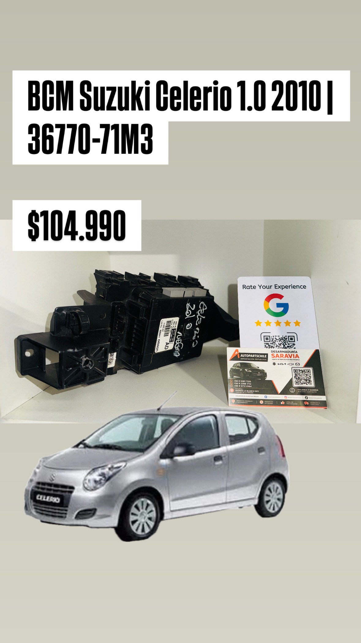 BCM Suzuki Celerio 1.0 2010 Mecánico CÓDIGO AD Suzuki Celerio 1.0 — 2010 — Mecánico