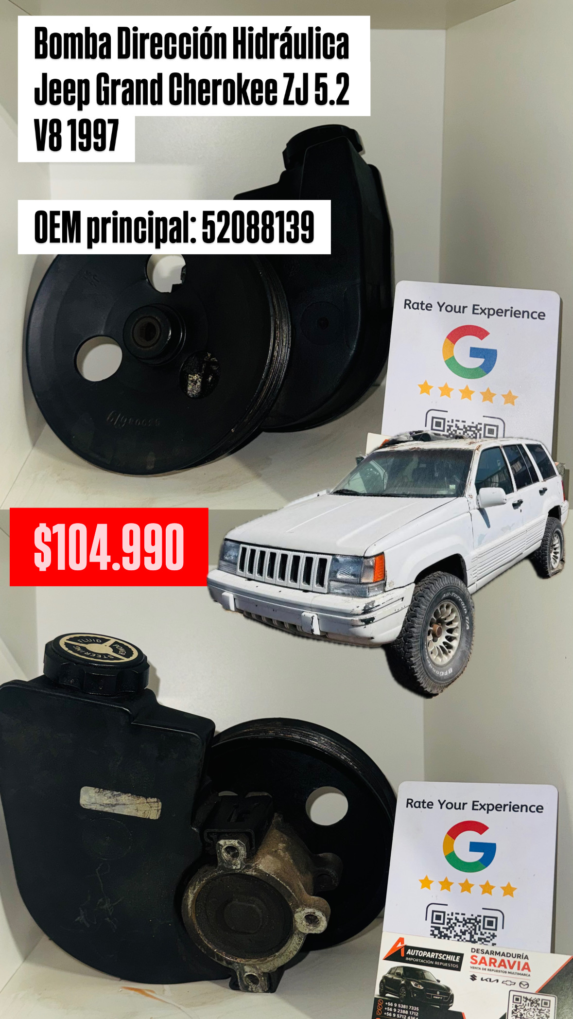 Bomba Dirección Hidráulica Jeep Grand Cherokee ZJ 5.2 V8 1997 Jeep Grand Cherokee ZJ 1996-1998 — 5.2 V8 Magnum — verificar sistema de dirección