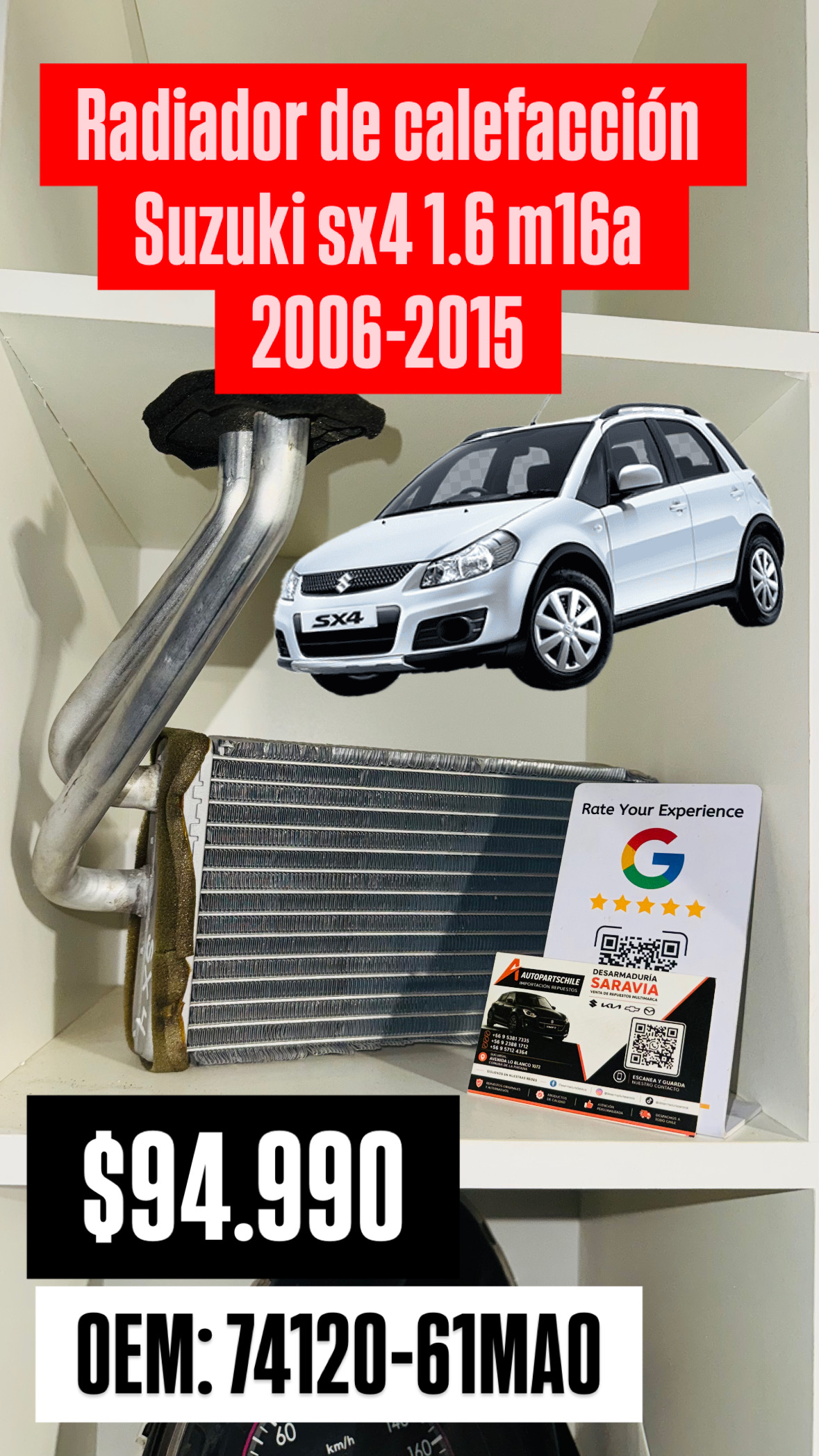 Radiador de Calefacción Suzuki SX4 1.6 M16A 2006-2015 Suzuki SX4 | 2006-2015 | 1.6 M16A | Mecánico