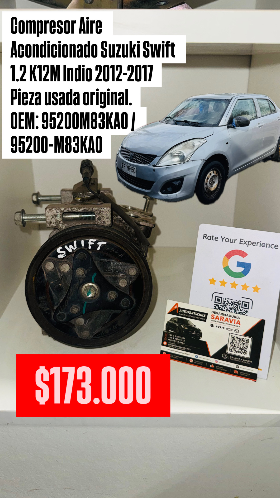 Compresor Aire Acondicionado Suzuki Swift Dzire 1.2 K12M Suzuki Swift Dzire | 1.2 K12M | Mecánico | Fabricación India
